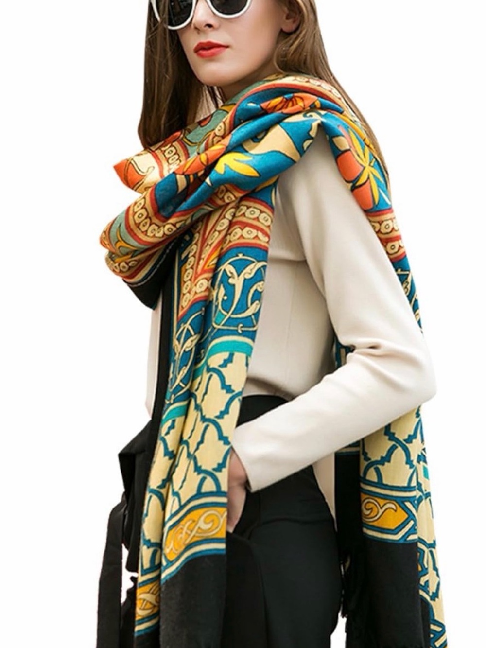 DANA XU 100% Merino Wool Extra Large Pashmina Shawl for Women 96"x43"